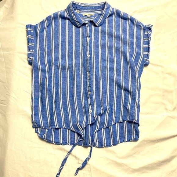Jachs Girlfriend Striped Linen Blend Tie-Front Shirt L - Picture 1 of 6